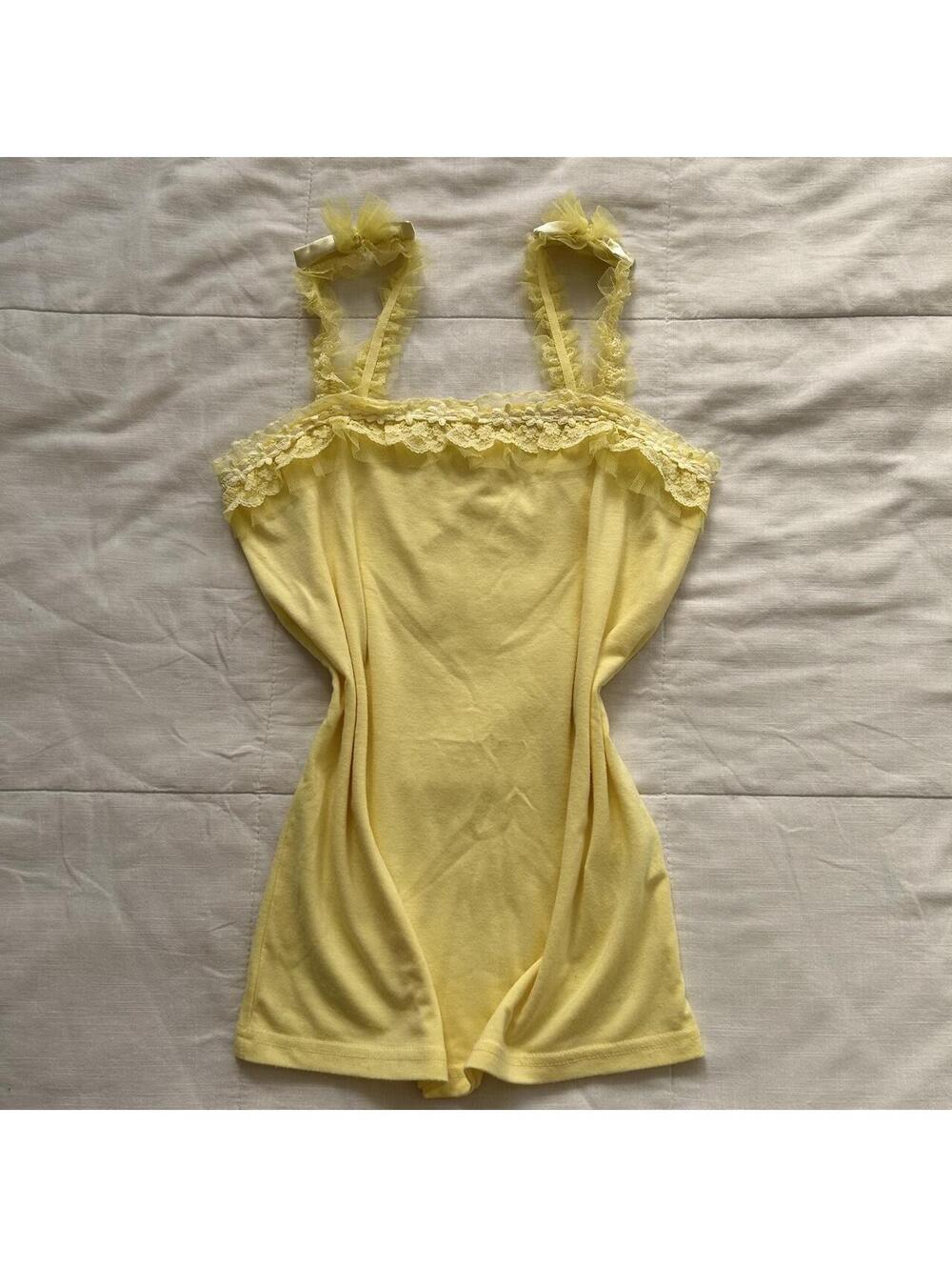 Liz Lisa Bright Yellow Lace Trim Cami Ruffle Bow Himekaji Top From Japan
